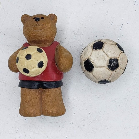 Bear Soccer Ball Magnet Set of 2 Fridge Kitchen - Picture 1 of 4